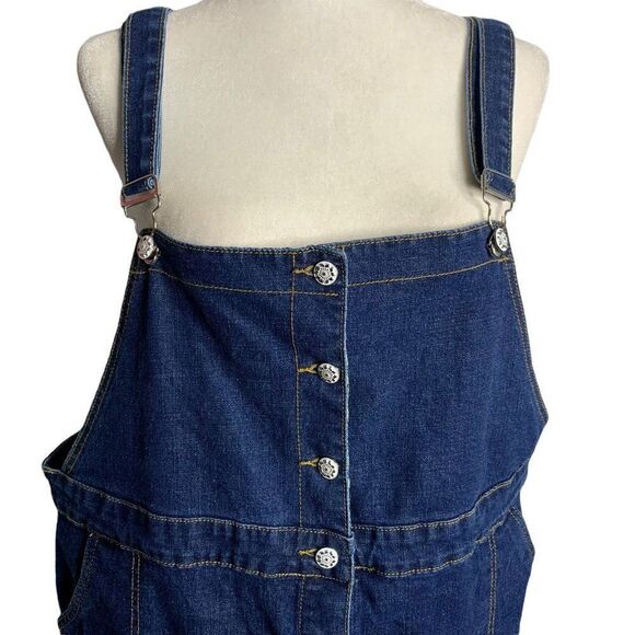 Denim Button Up Overall Pinafore Skirt 2XL Blue Stretch Pockets Adjustable Strap - Picture 2 of 7